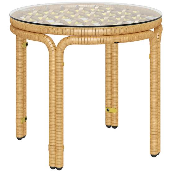 ComfortXL - Table basse d'appoint jardin résine tressée plateau verre Ø50x44 jaune - ComfortXL Outdoor Living - Image 1