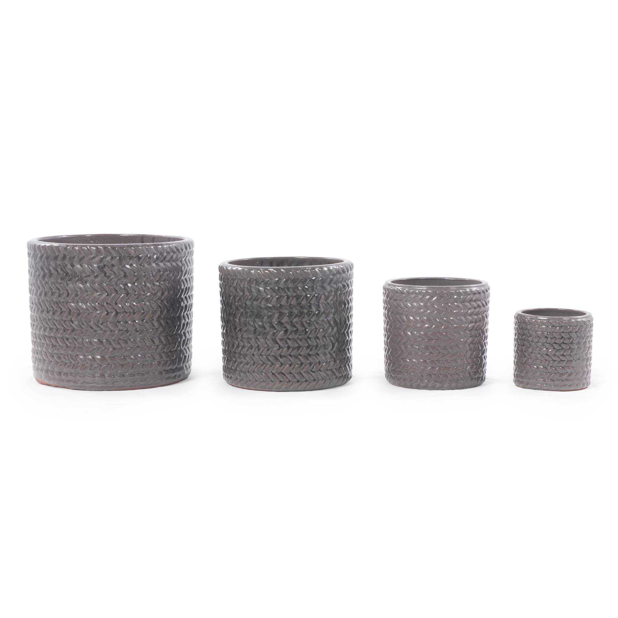 ComfortXL - Set 4 pots de fleurs céramique gris Ø37/31/24,5/17,5 cm intérieur extérieur drainage - ComfortXL Outdoor Living - Image 2