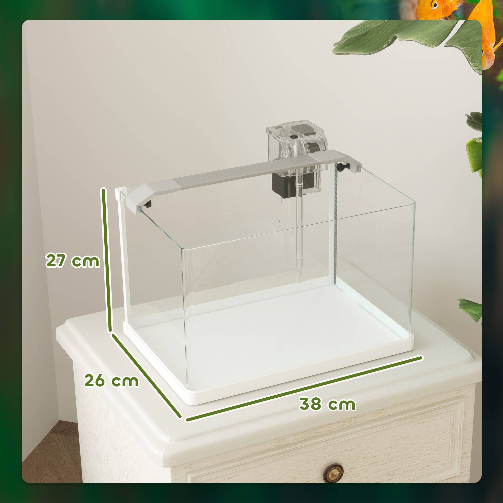 Sans Marque - Aquarium en verre avec lumières LED aquarium de 20L pompe à filtre 38 x 26 x 27 cm blanc - Image 5