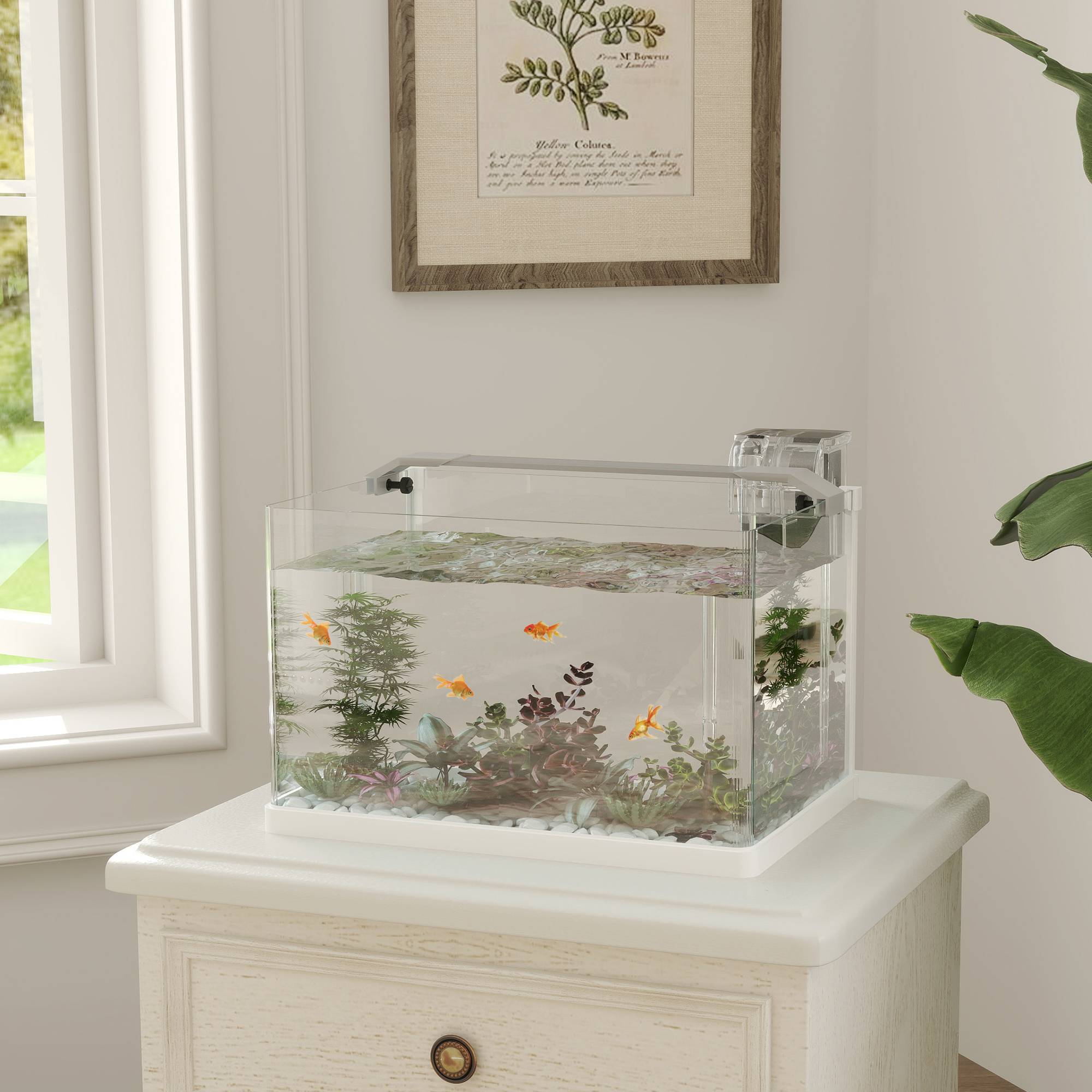 Sans Marque - Aquarium en verre avec lumières LED aquarium de 20L pompe à filtre 38 x 26 x 27 cm blanc - Image 3