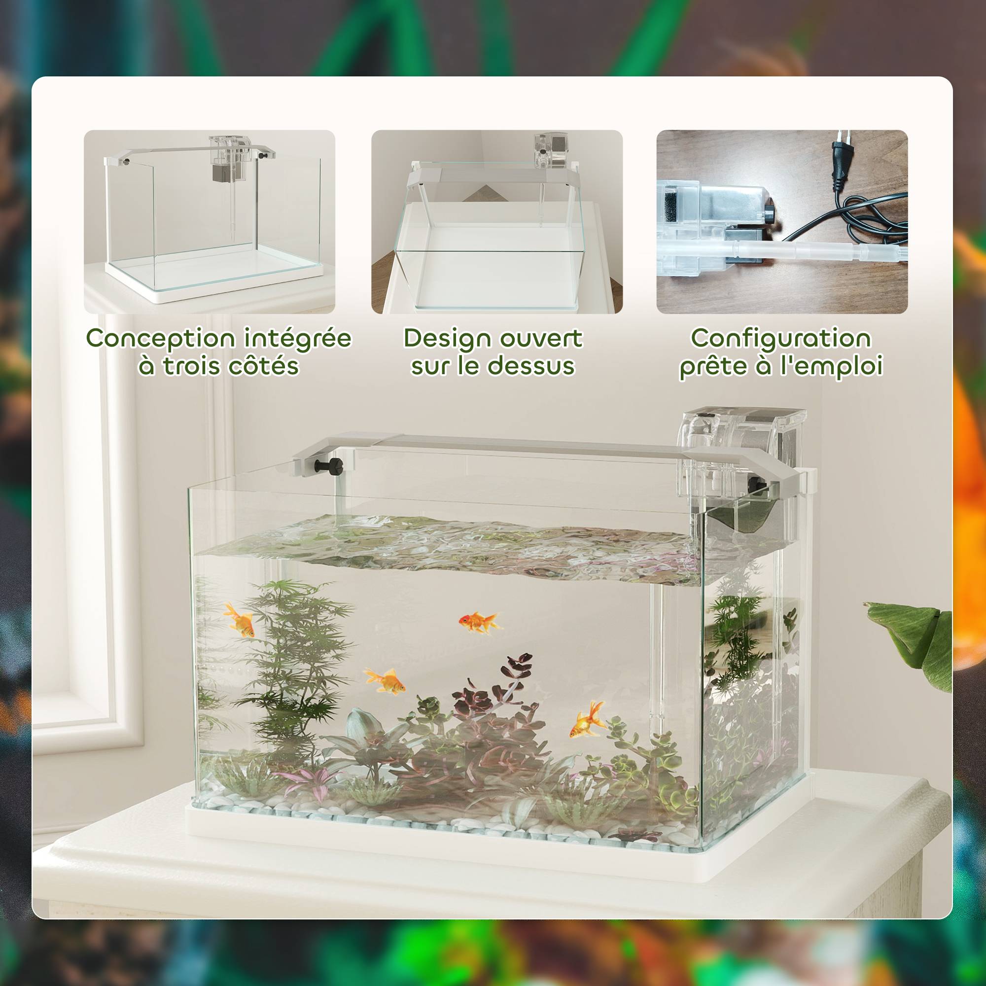 Sans Marque - Aquarium en verre avec lumières LED aquarium de 20L pompe à filtre 38 x 26 x 27 cm blanc - Image 9