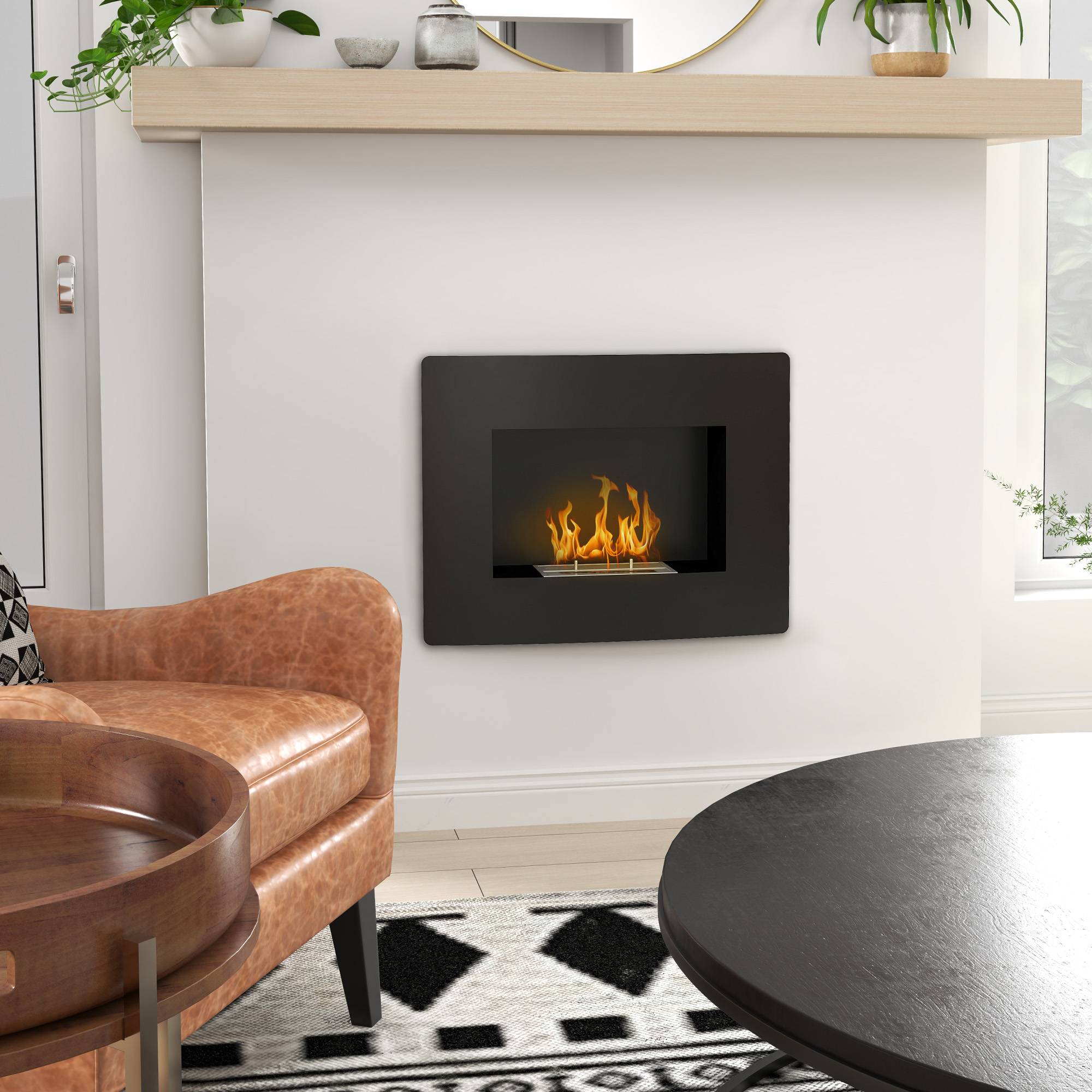Cheminée bioéthanol murale réservoir 0,9 L combustion 3,3H intérieur 15-20 m² 66x16x52 cm noir - Image 3