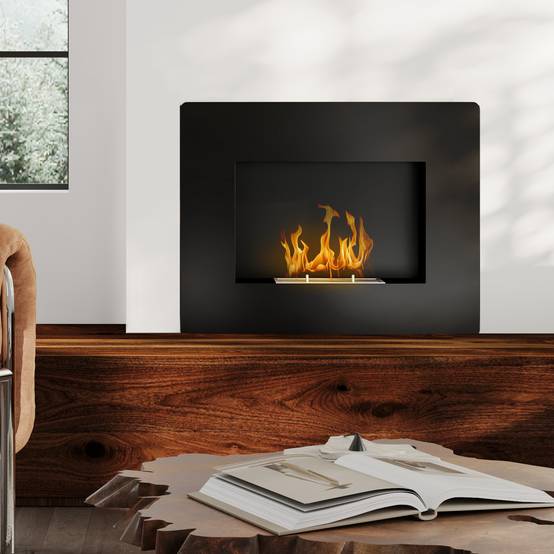 Cheminée bioéthanol murale réservoir 0,9 L combustion 3,3H intérieur 15-20 m² 66x16x52 cm noir - Image 10