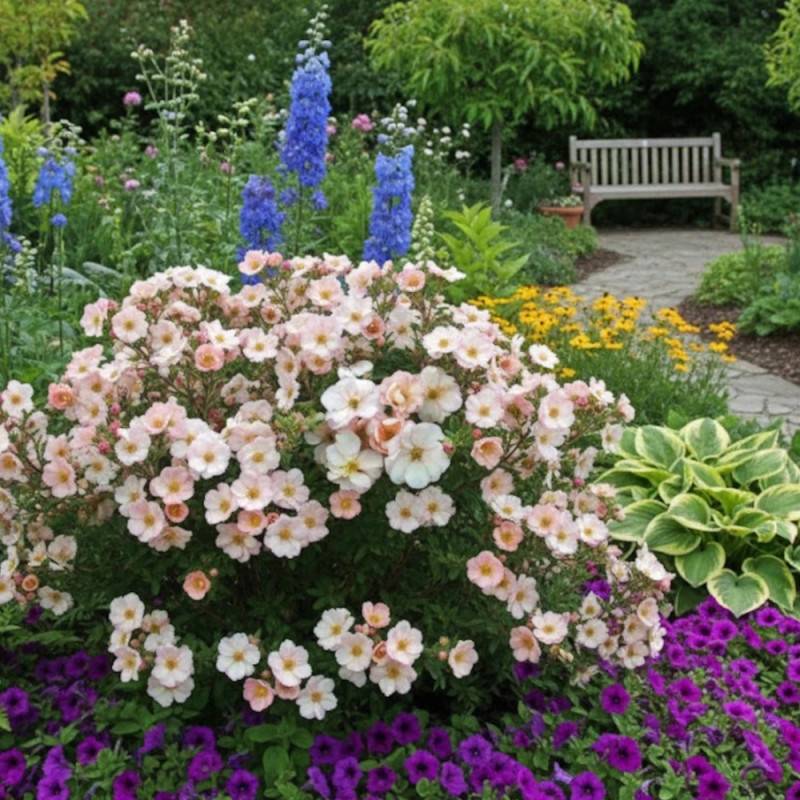 Potentille arbustive Double Punch® Pastel 'MINCRERO04', Potentilla à fleurs Rose/Blanche - feuillage Caduc - Pot de 1,5L - 20/40 cm - Image 4