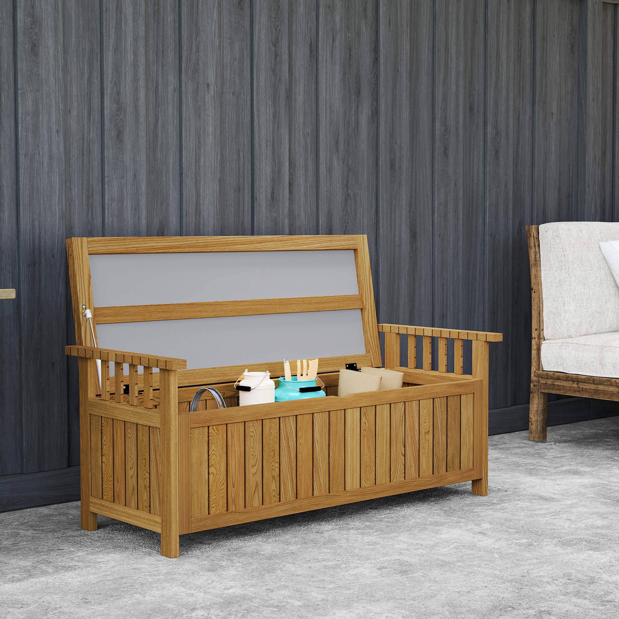 Outsunny - Banc de jardin 2 places - rangement de 151L - accoudoirs - en bois - charge 240 kg - 128,5 x 52 x 53,5 cm - marron - Outsunny - Image 5