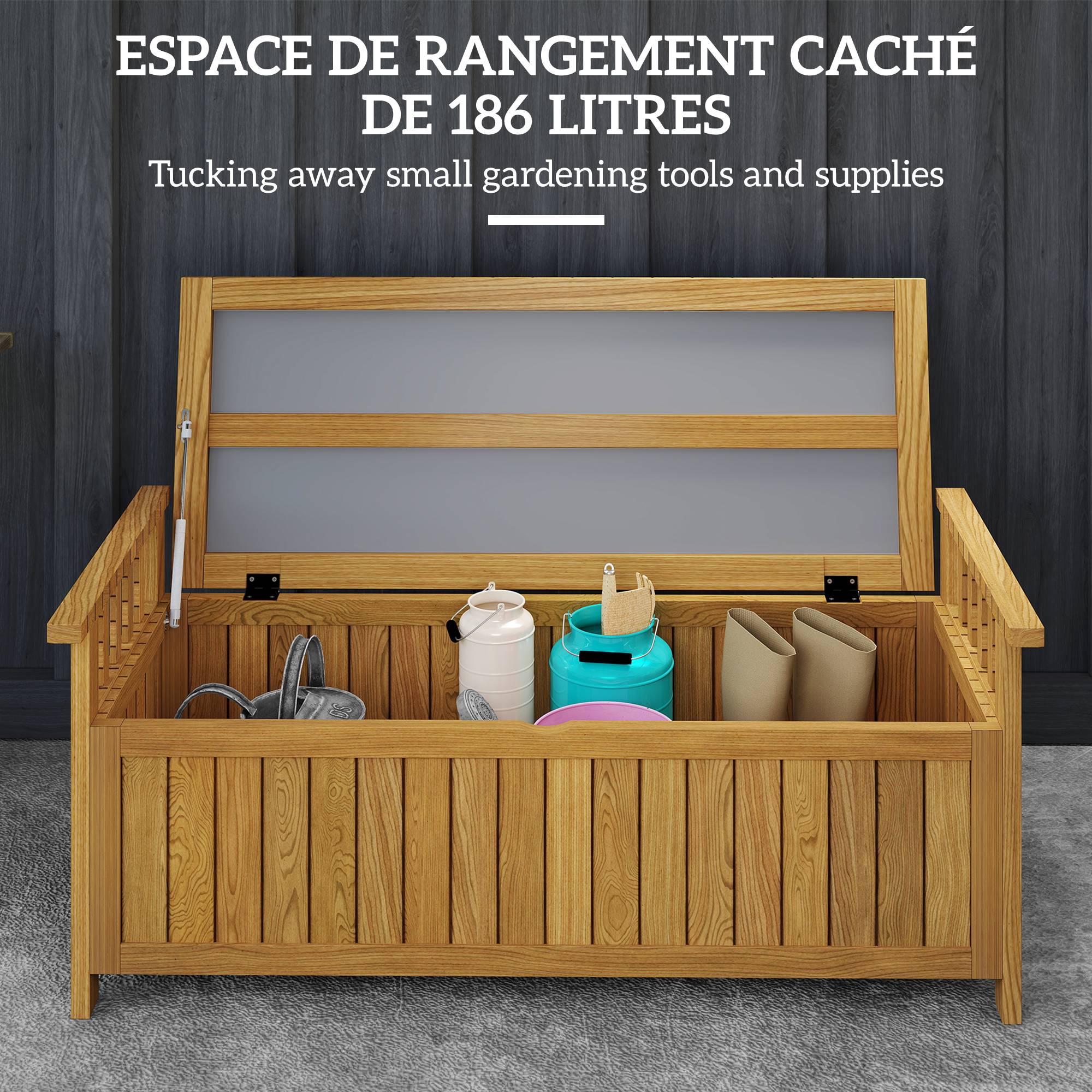 Outsunny - Banc de jardin 2 places - rangement de 151L - accoudoirs - en bois - charge 240 kg - 128,5 x 52 x 53,5 cm - marron - Outsunny - Image 7