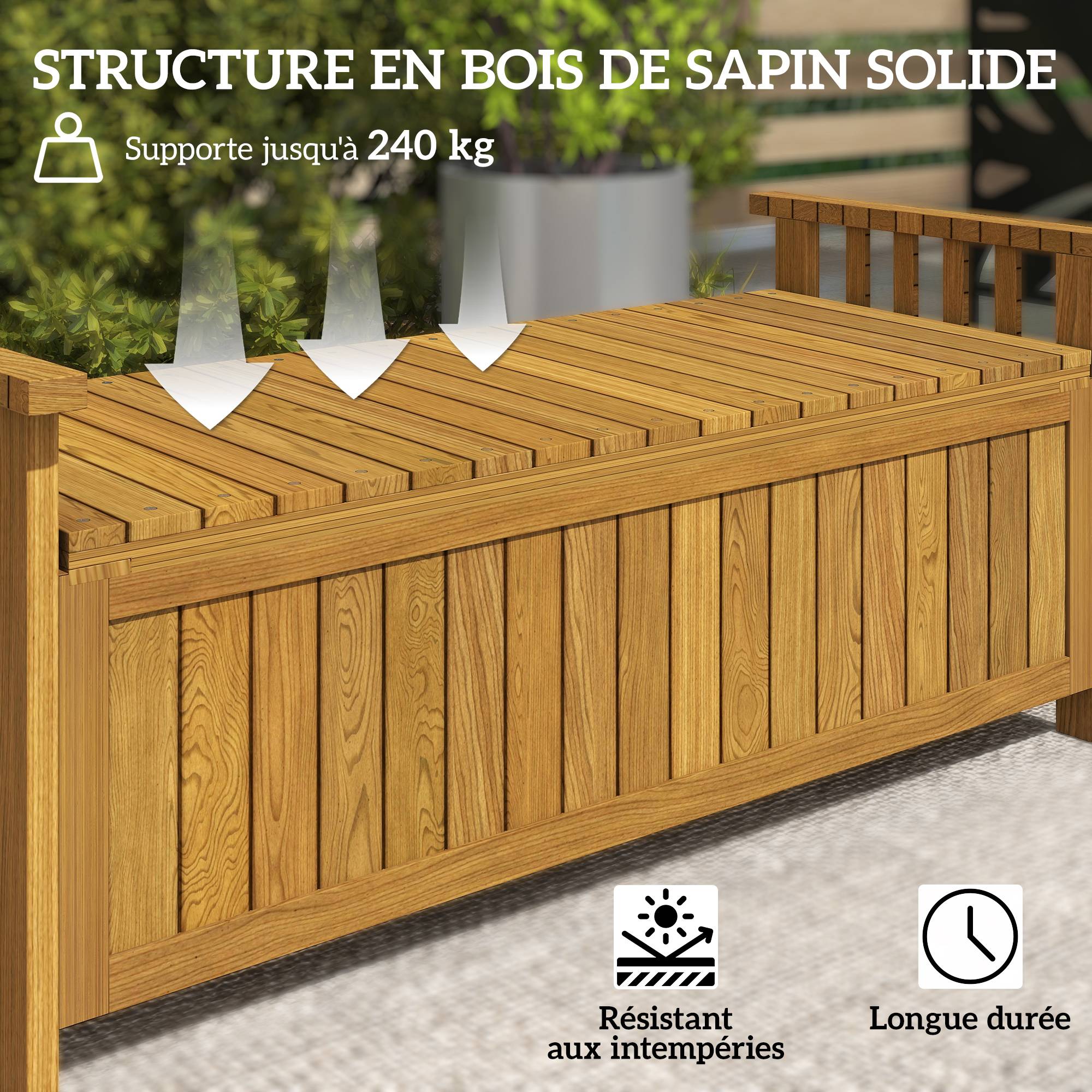 Outsunny - Banc de jardin 2 places - rangement de 151L - accoudoirs - en bois - charge 240 kg - 128,5 x 52 x 53,5 cm - marron - Outsunny - Image 8