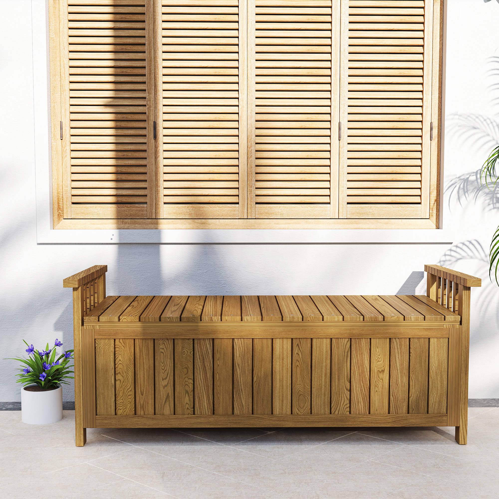 Outsunny - Banc de jardin 2 places - rangement de 151L - accoudoirs - en bois - charge 240 kg - 128,5 x 52 x 53,5 cm - marron - Outsunny - Image 4