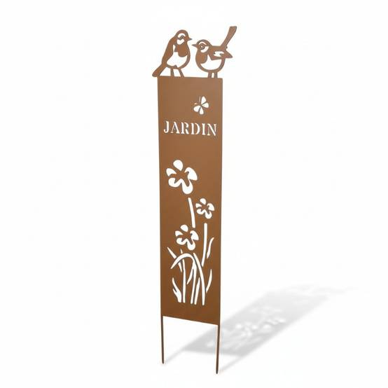 La Grande Prairie - Treillage Jardin Fleurs et Oiseaux en Fer effet Rouille 30x120cm - Image 2