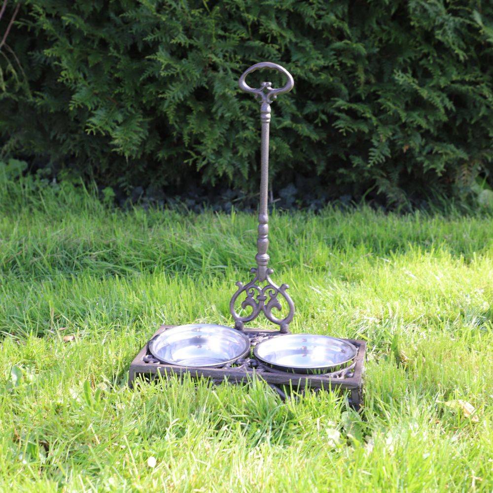 ~ Double gamelle en fonte marron et métal gris 41 x 20 x 8 cm Chemin de campagne - Image 4