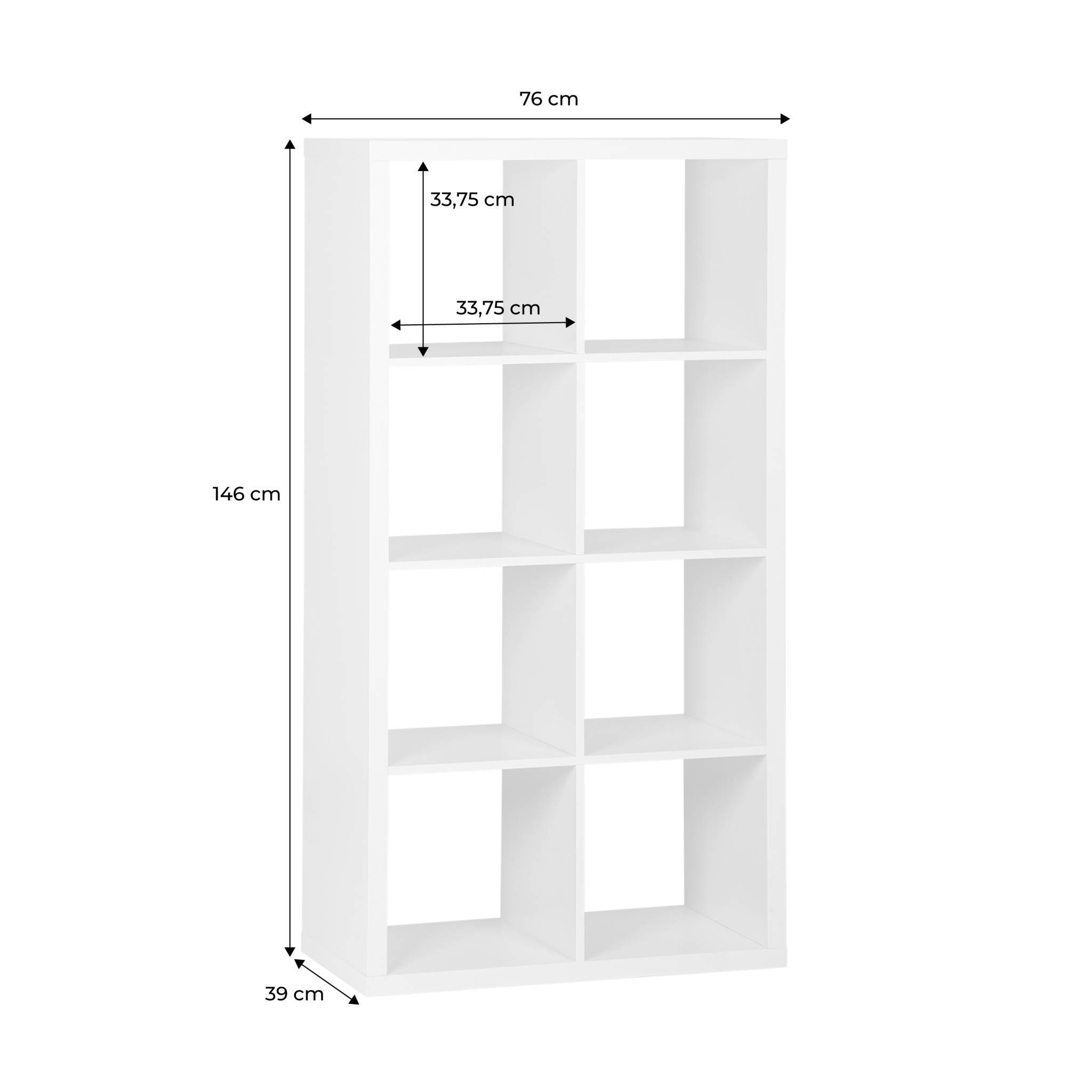 sweeek - Etagère bibliothèque 4 niveaux 8 compartiments. casiers. effet bois blanc. L 76 x P 39 x H 146cm | sweeek - Image 4