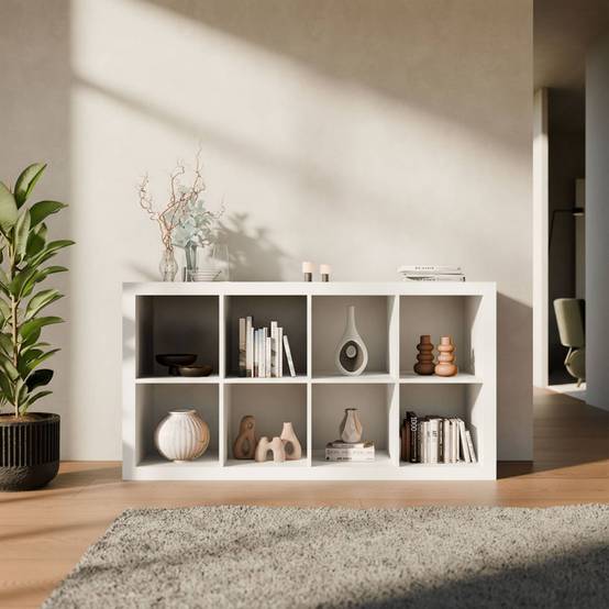 sweeek - Etagère bibliothèque 4 niveaux 8 compartiments. casiers. effet bois blanc. L 76 x P 39 x H 146cm | sweeek - Image 3