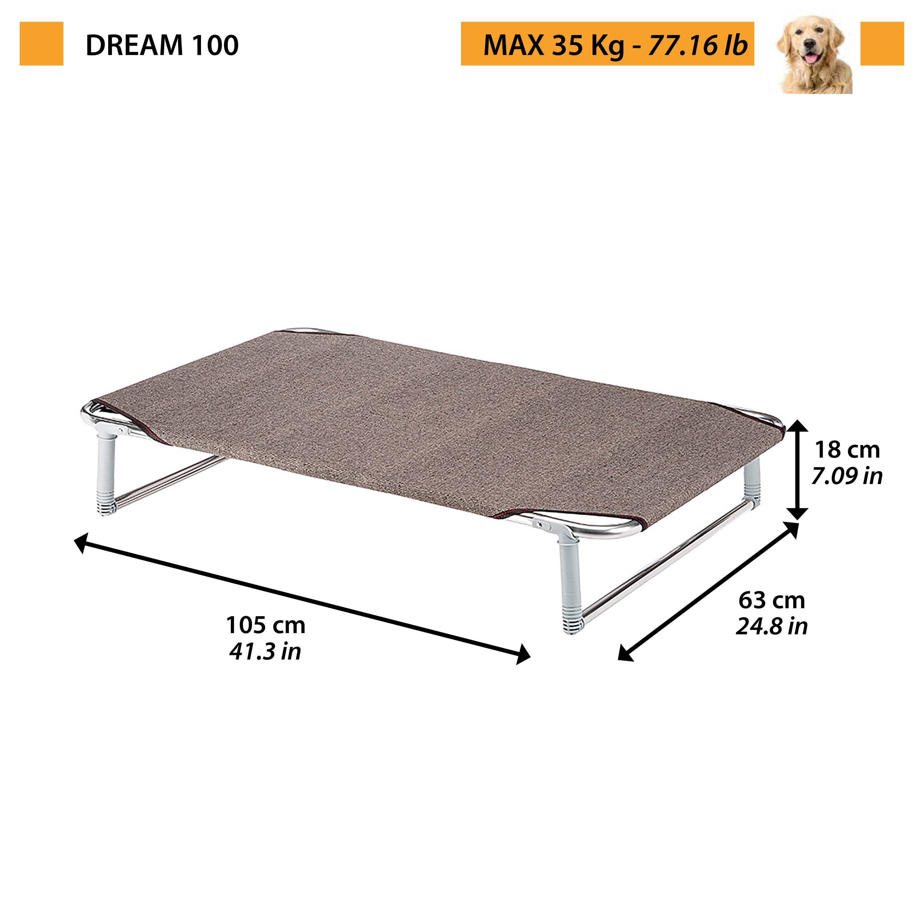 Ferplast - Ferplast Lit pliable pour chiens DREAM 100, avec structure solide en aluminium avec élastiques renforcés, toile en tissu, 105 x 63 x h 18 cm Taupe - Image 2