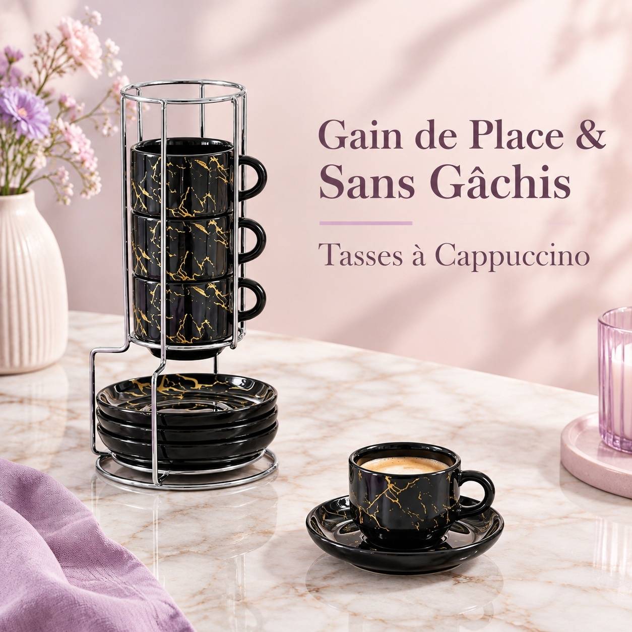Tasses à Expresso Porcelaine Épaisses avec Soucoupes et Support Ensemble de 4 - Image 8