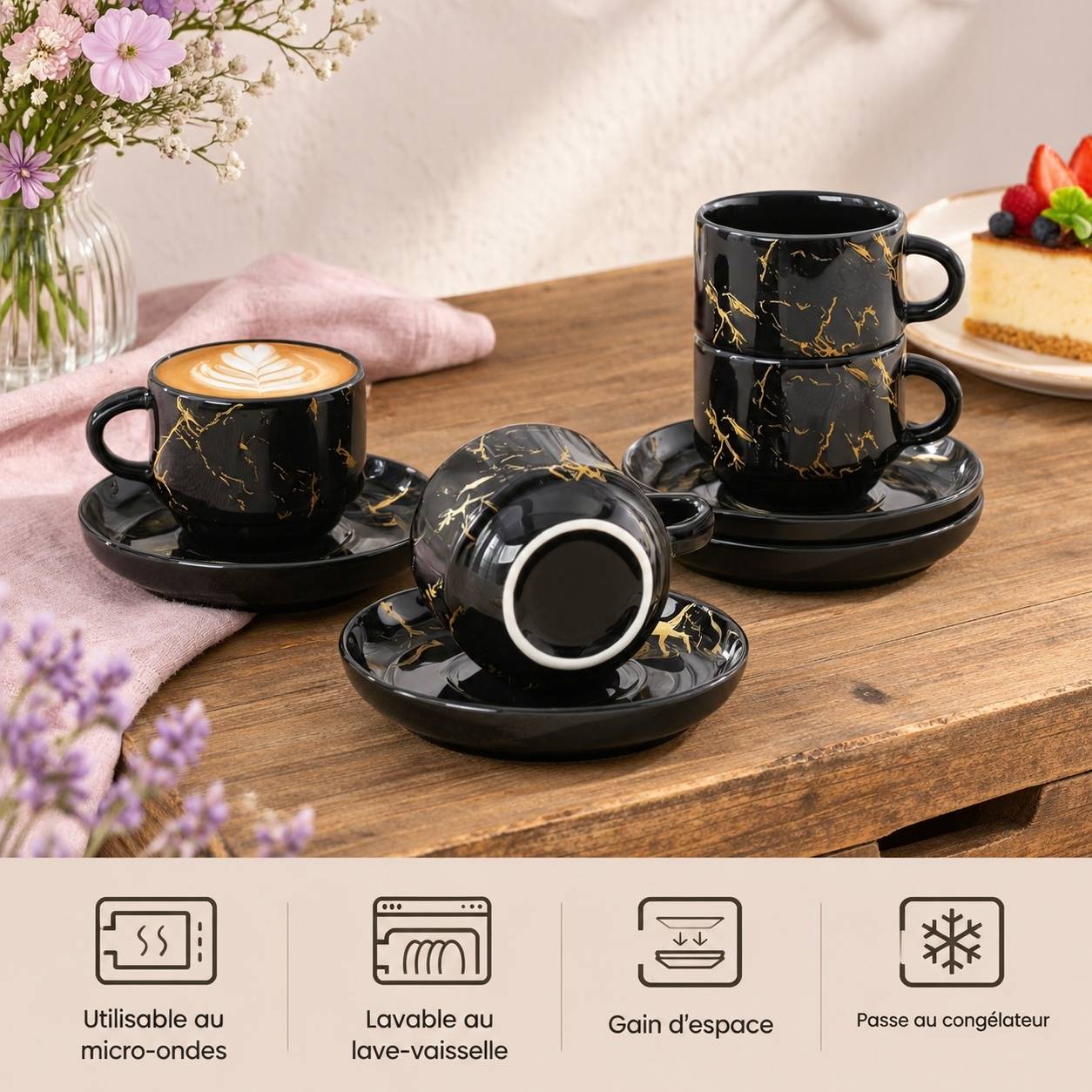 Tasses à Expresso Porcelaine Épaisses avec Soucoupes et Support Ensemble de 4 - Image 4