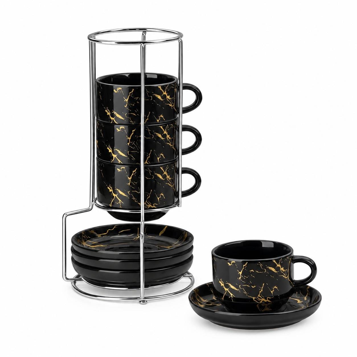 Tasses à Expresso Porcelaine Épaisses avec Soucoupes et Support Ensemble de 4 - Image 1