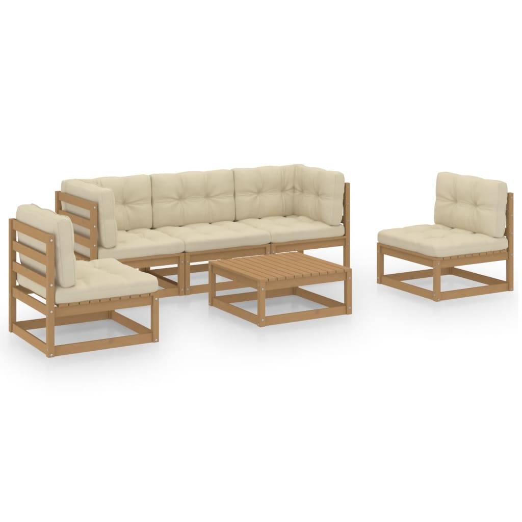 Helloshop26 - Salon de jardin meuble d'extérieur ensemble de mobilier 6 pièces avec coussins bois de pin massif - Image 1