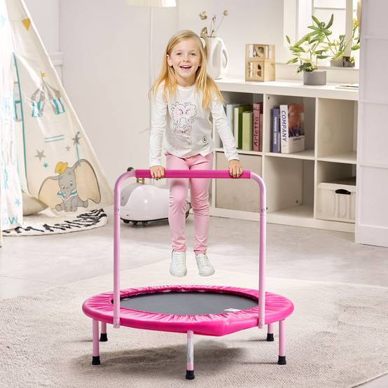 VEVOR Mini trampoline enfant pliable, 955x750 mm, poignée. Pour 3 ans+, garçons, filles, rose. - Image 8