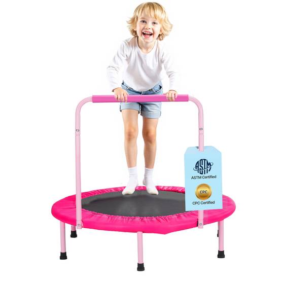 VEVOR Mini trampoline enfant pliable, 955x750 mm, poignée. Pour 3 ans+, garçons, filles, rose. - Image 1