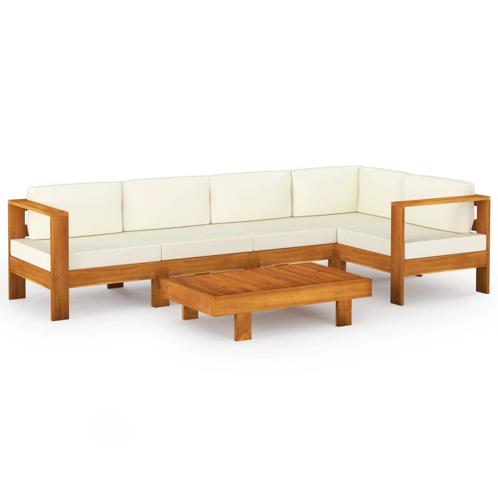 Helloshop26 - Salon de jardin meuble d'extérieur ensemble de mobilier 6 pièces avec coussins blanc crème bois d'acacia - Image 1
