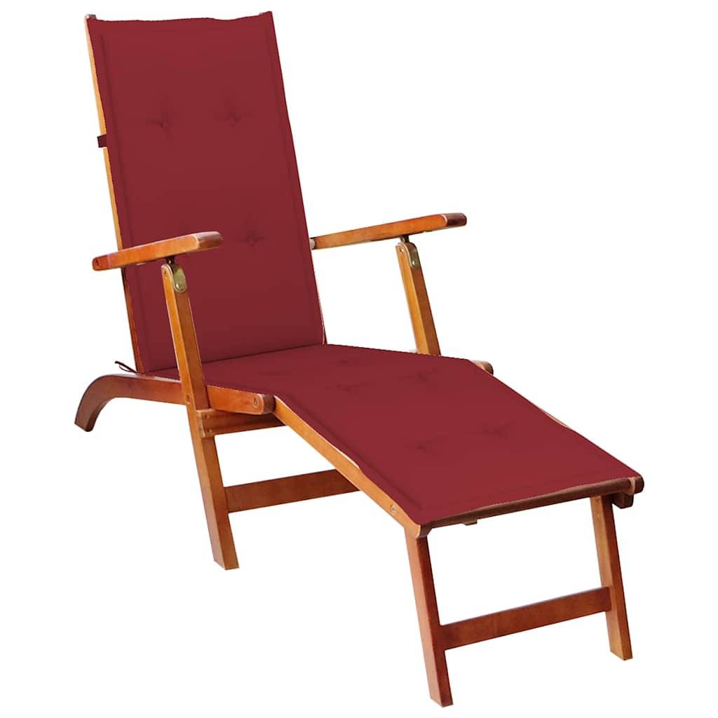 Chaise longue | Transat | Bain de soleil d'extérieur repose-pied et coussin Acacia solide - Image 2
