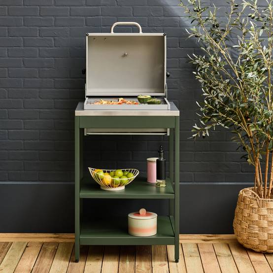 sweeek - Barbecue grill charbon de bois vert Naxos grille chromée 2 étagères | sweeek - Image 1