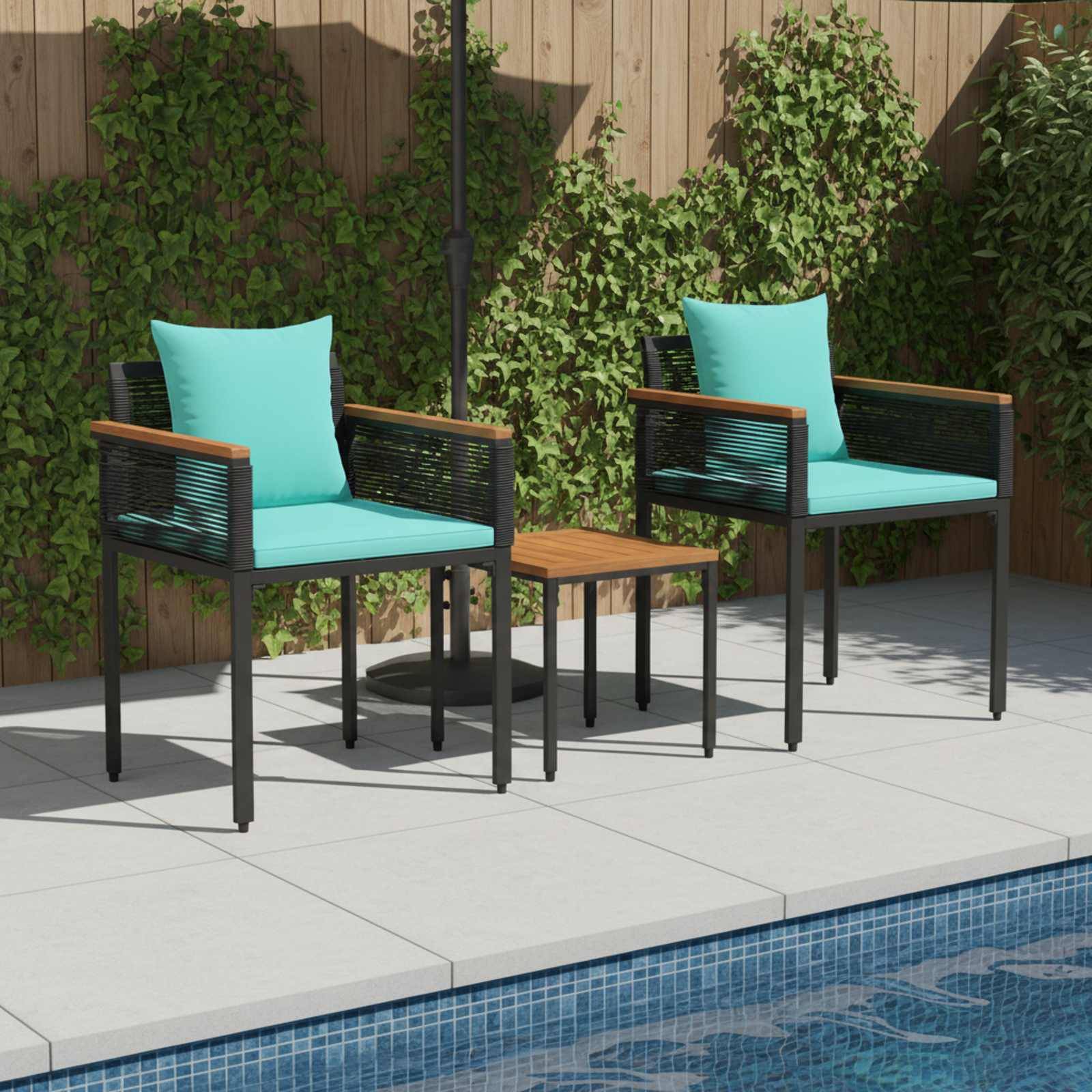 Ensemble de meubles d'extérieur 3 pcs | Mobilier d'extérieur Noir et turquoise Maison Chic - Image 2