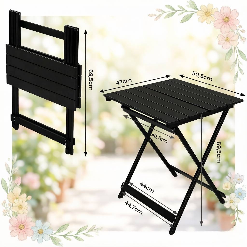 Table pliante d'appoint en aluminium pour balcon et jardin ultra légère 50x47x59cm noire - ComfortXL Outdoor Living - Image 6
