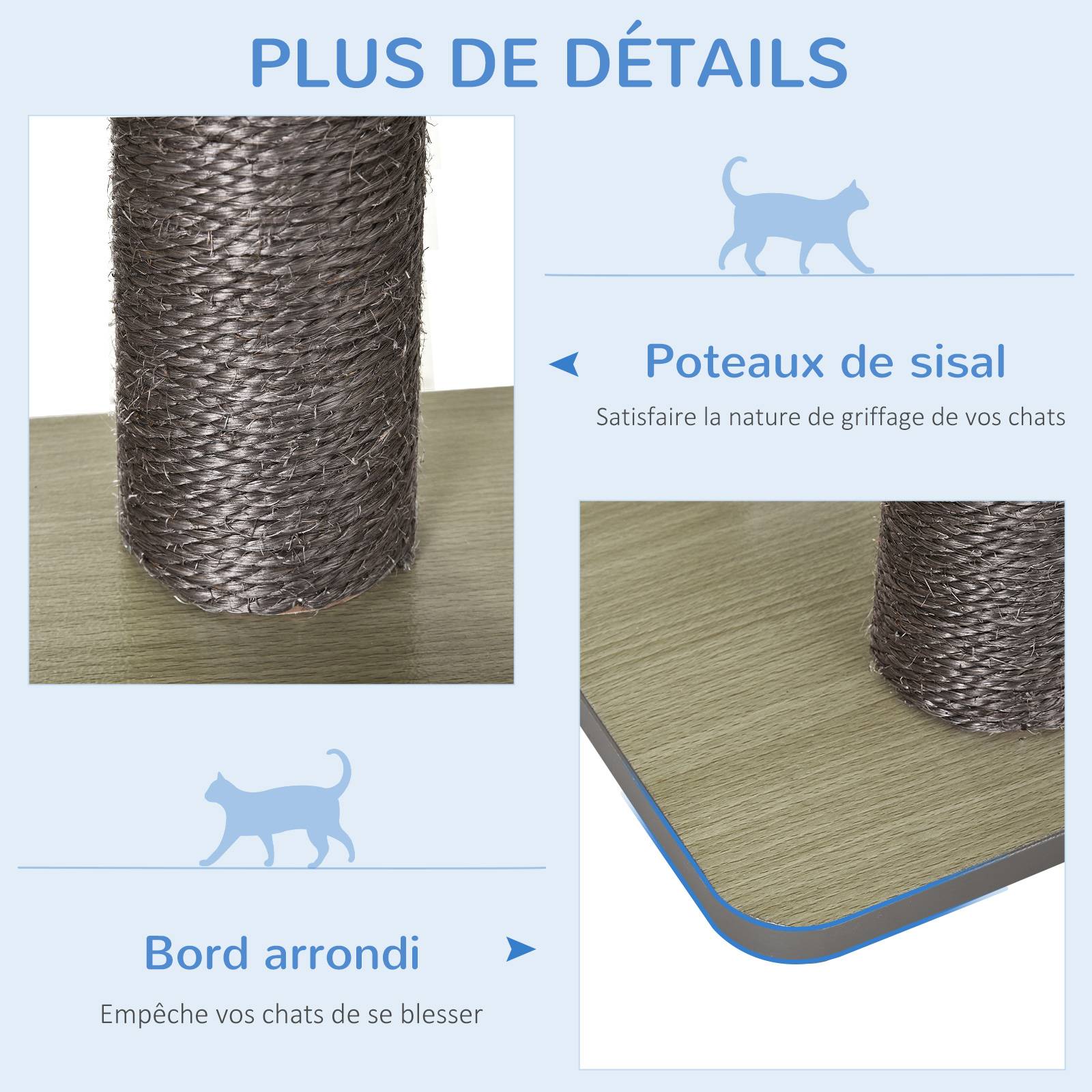 Pawhut - Arbre à chat design contemporain griffoirs grattoirs sisal naturel niche plate-formes jeu boules suspendues 71L x 49l x 120H cm MDF hêtre gris - Image 6
