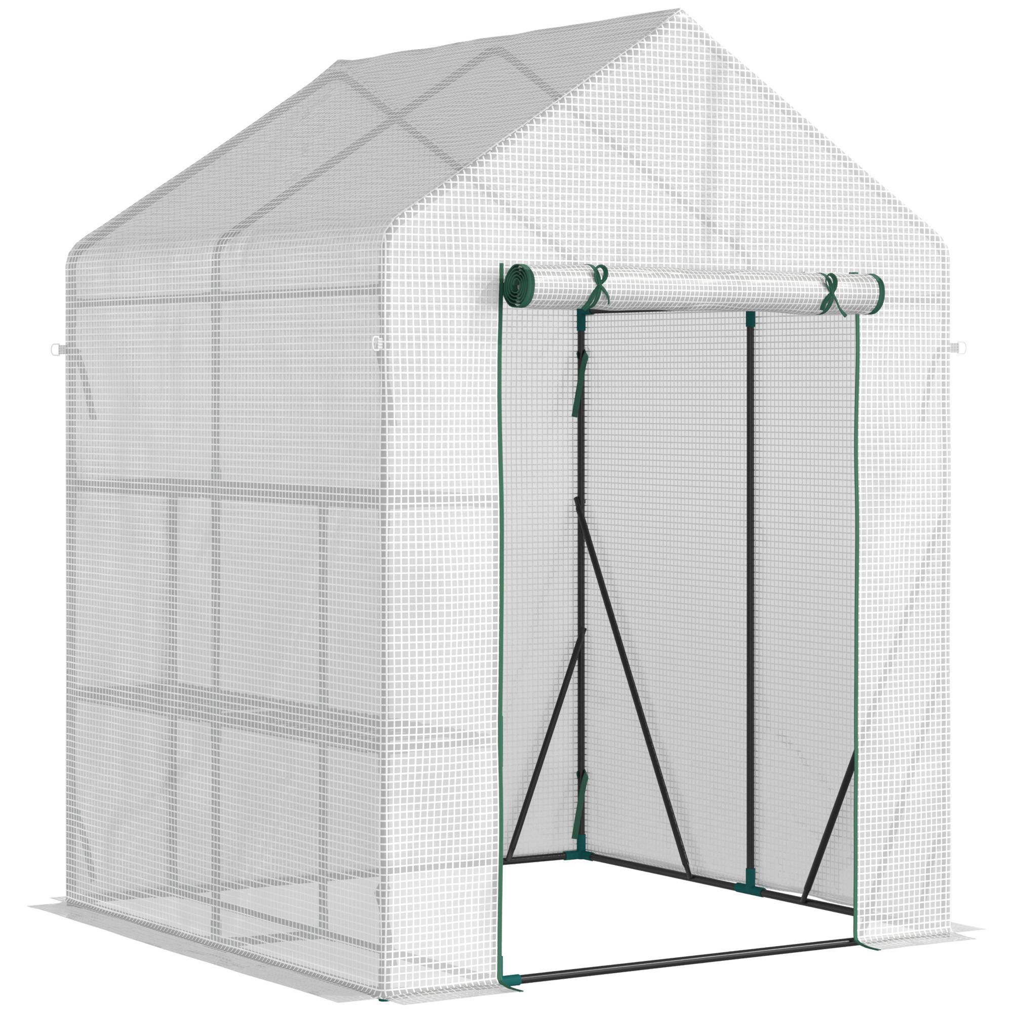 Sans Marque - Serre jardin PE étagères 2 niveaux balcon bâche renforcée 140g/m² acier porte zip 143x143x195 cm blanc - Image 1