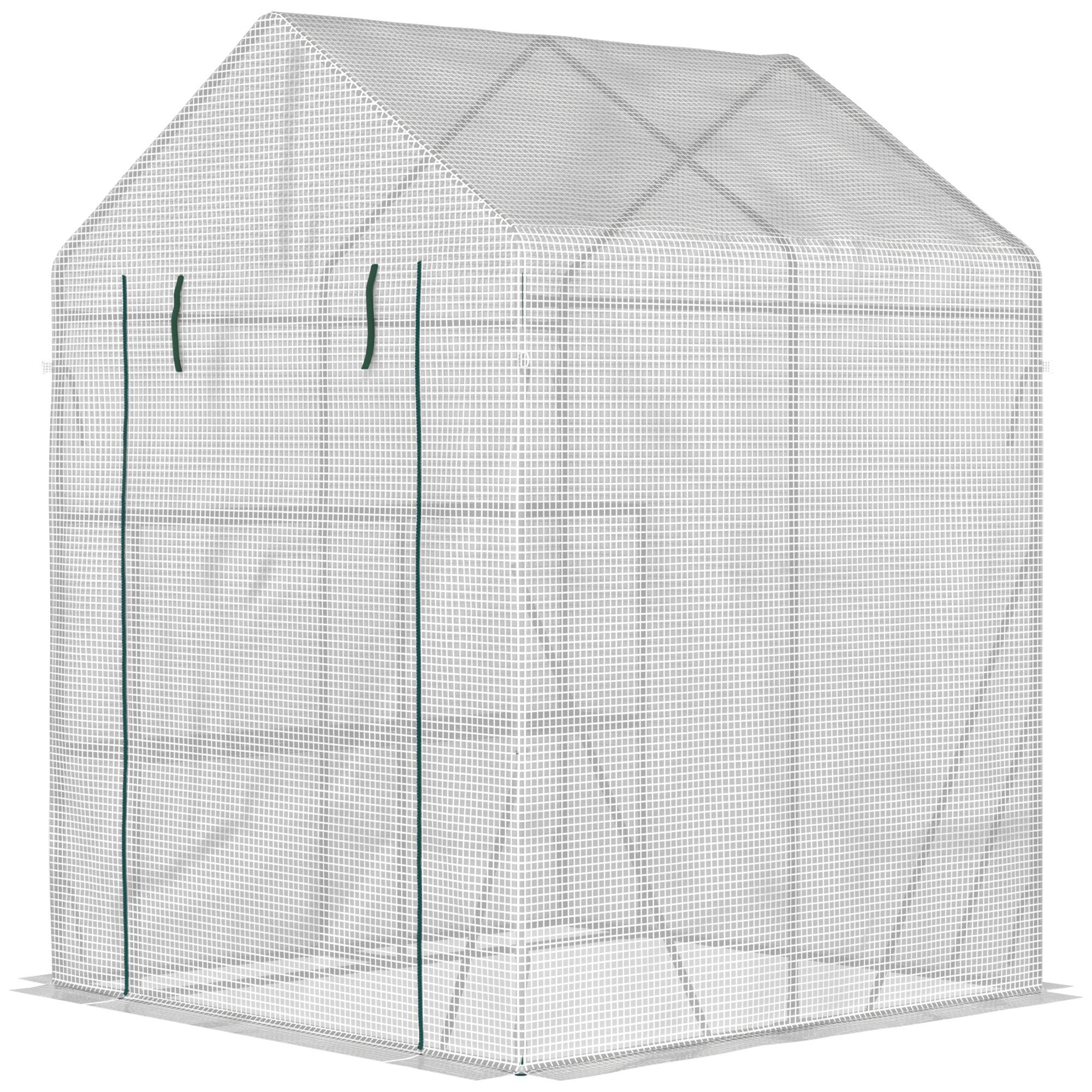 Sans Marque - Serre jardin PE étagères 2 niveaux balcon bâche renforcée 140g/m² acier porte zip 143x143x195 cm blanc - Image 2