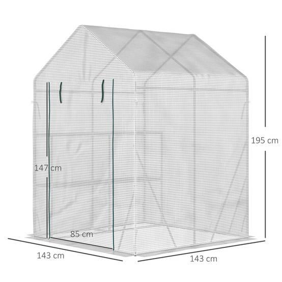 Sans Marque - Serre jardin PE étagères 2 niveaux balcon bâche renforcée 140g/m² acier porte zip 143x143x195 cm blanc - Image 5