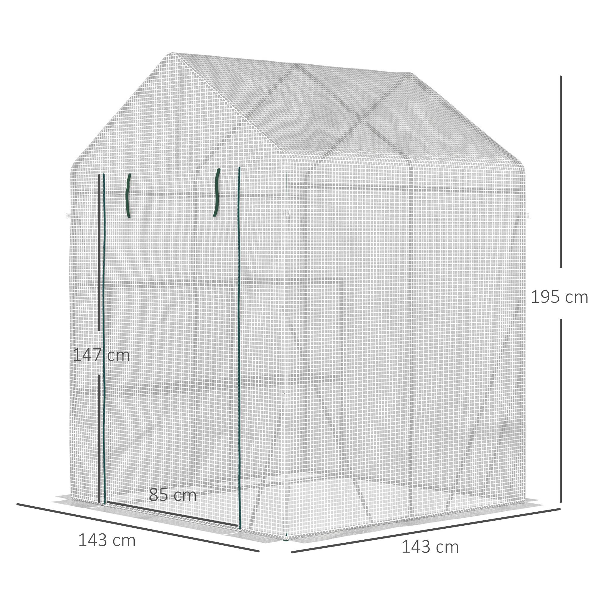 Sans Marque - Serre jardin PE étagères 2 niveaux balcon bâche renforcée 140g/m² acier porte zip 143x143x195 cm blanc - Image 5