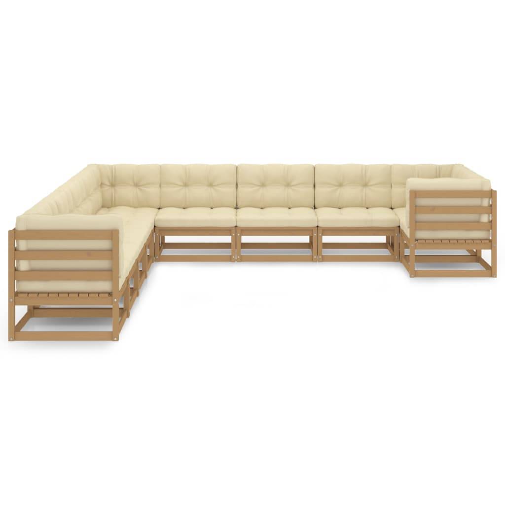 Helloshop26 - Salon de jardin meuble d'extérieur ensemble de mobilier 10 pièces avec coussins marron miel bois de pin - Image 1