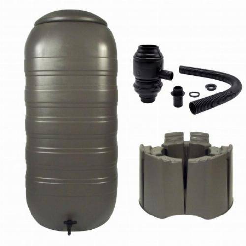 Set Récupérateur d’eau 250L avec pied et connecteur de gouttière - Taupe - Image 1