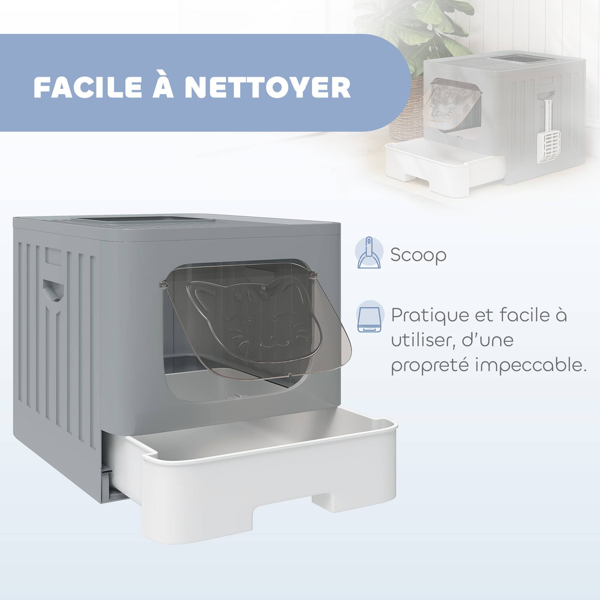 ComfortXL - Bac à litière fermé pour chat en polypropylène 48 x 38 x 38,5 cm gris avec tiroir coulissant et pelle - Image 4