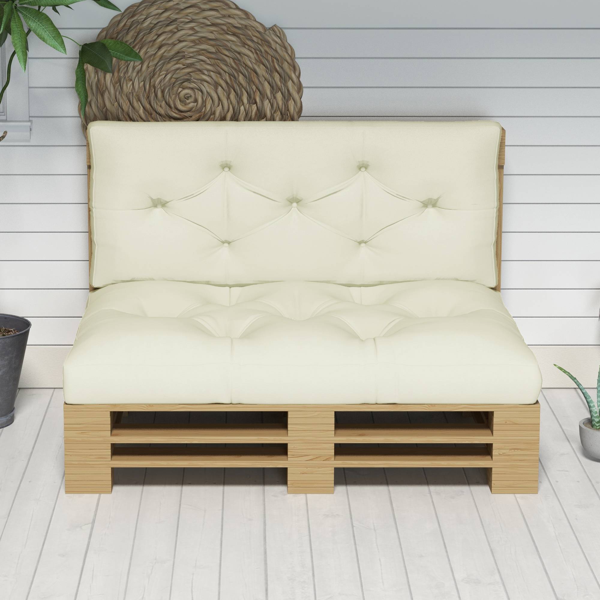 Outsunny - Lot 2 coussins assise dossier pour banc jardin, banquette, palette 2 places 120x80x12cm polyester crème - OUTSUNNY - Image 6