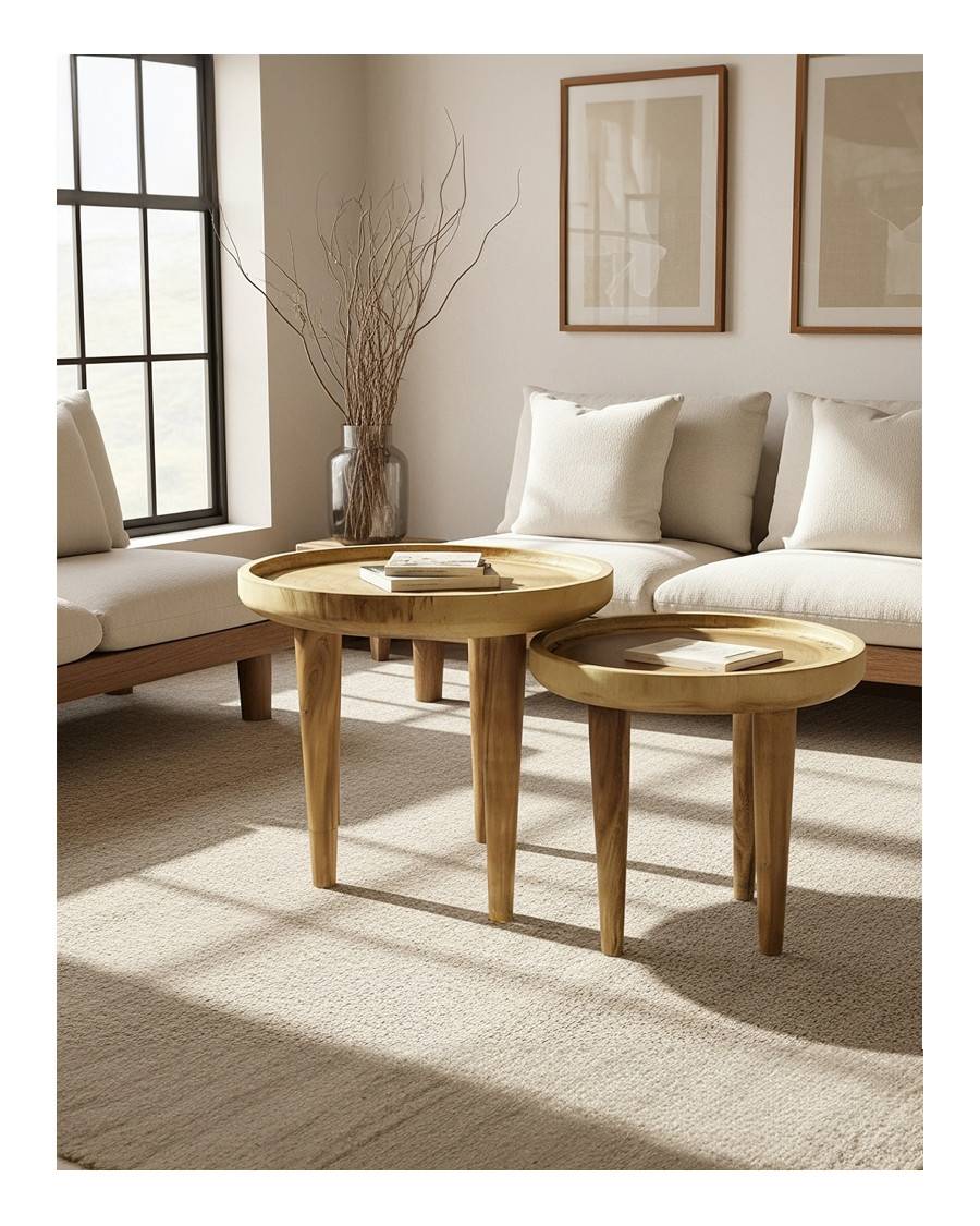 Léothéo - Lot de 2 tables basse en teck massif - UNIQKA - Image 2