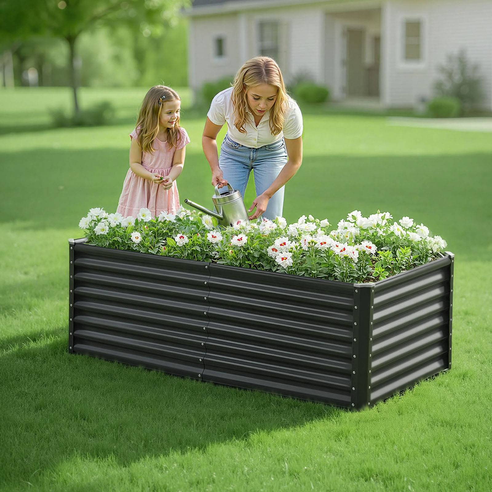 Vevor - VEVOR Carré Potager Surélevé Métal Galvanisé Lit Jardin 180x90x60 cm Gris Foncé - Image 8