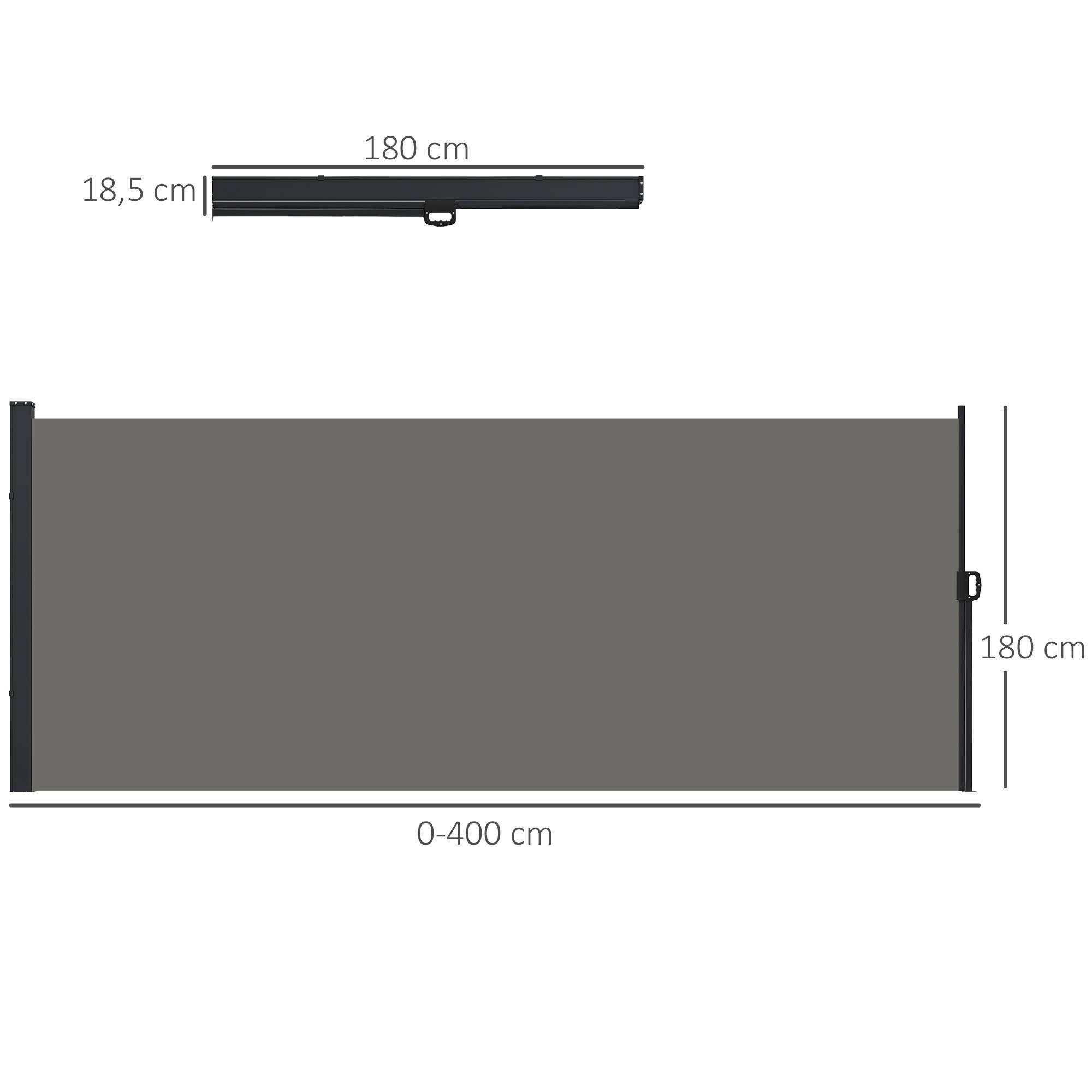 Store latéral rétractable polyester et aluminium gris foncé 400 x 4 x 180 cm - PANGIVO - Image 5