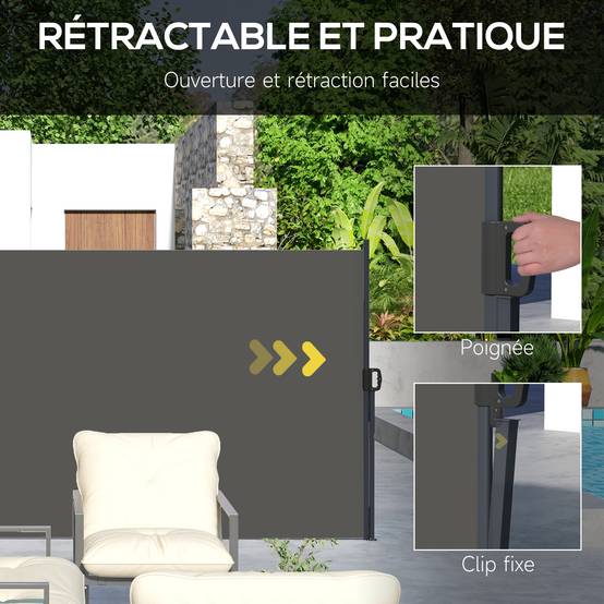 Store latéral rétractable polyester et aluminium gris foncé 400 x 4 x 180 cm - PANGIVO - Image 7