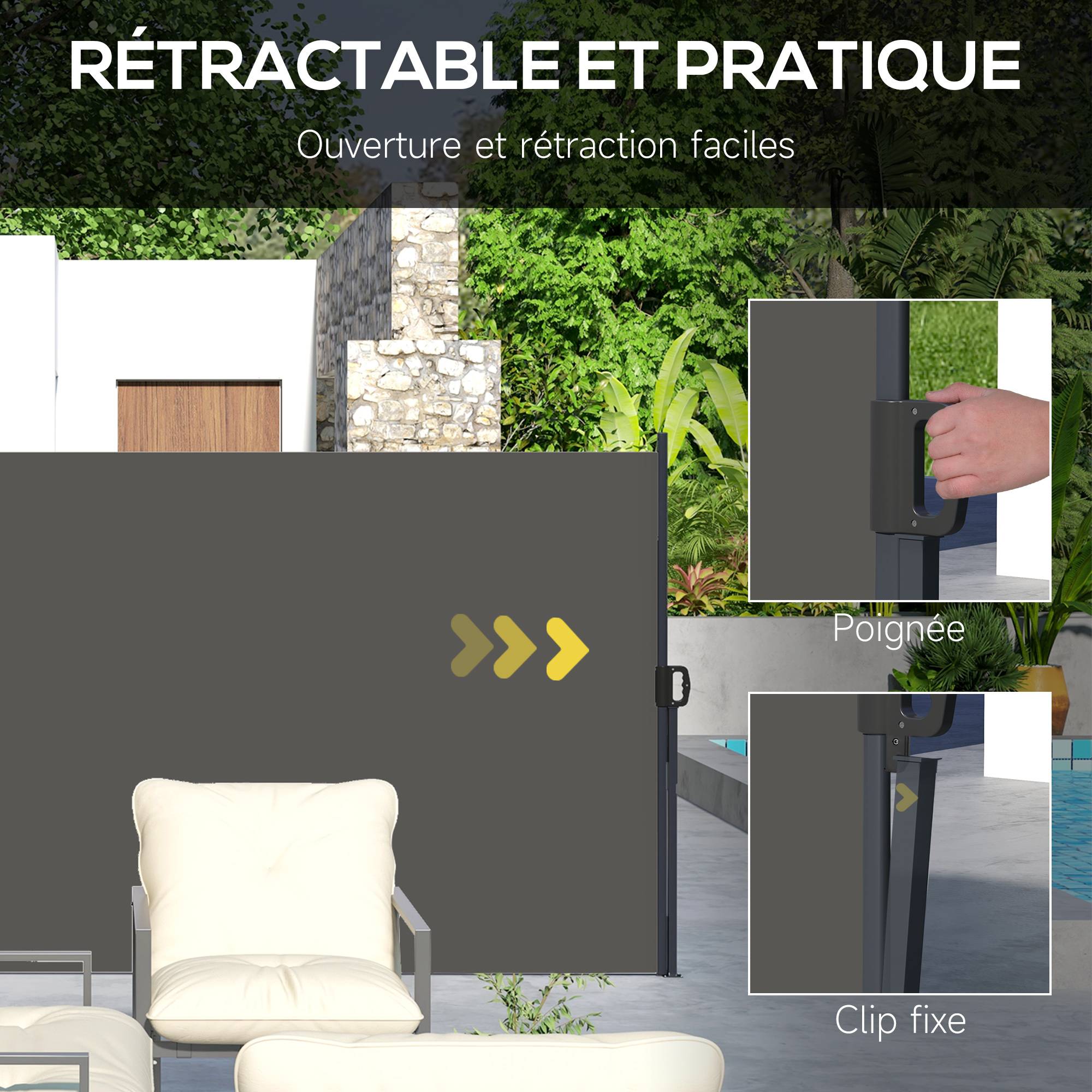 Store latéral rétractable polyester et aluminium gris foncé 400 x 4 x 180 cm - PANGIVO - Image 7