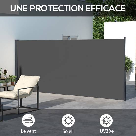 Store latéral rétractable polyester et aluminium gris foncé 400 x 4 x 180 cm - PANGIVO - Image 6