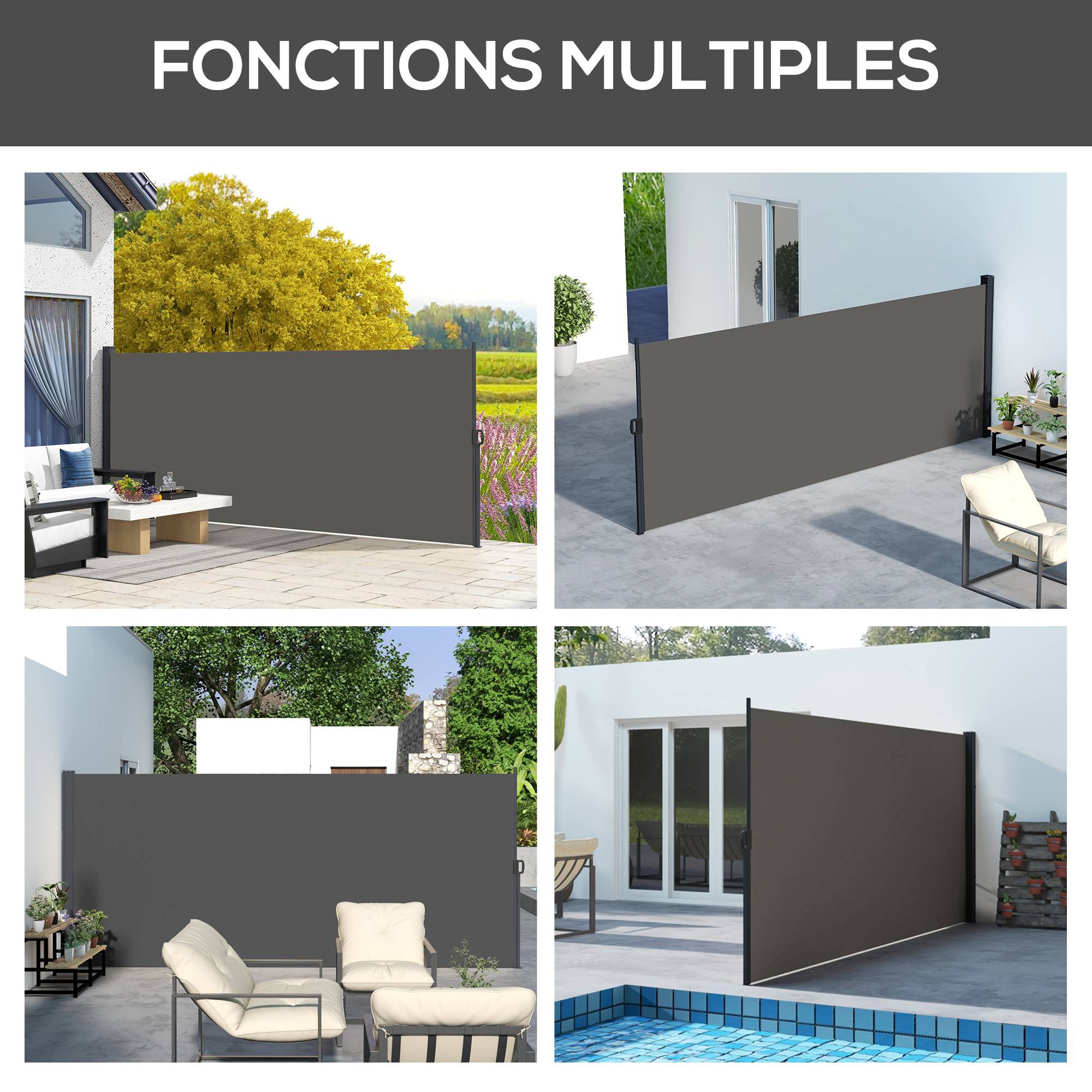 Store latéral rétractable polyester et aluminium gris foncé 400 x 4 x 180 cm - PANGIVO - Image 9
