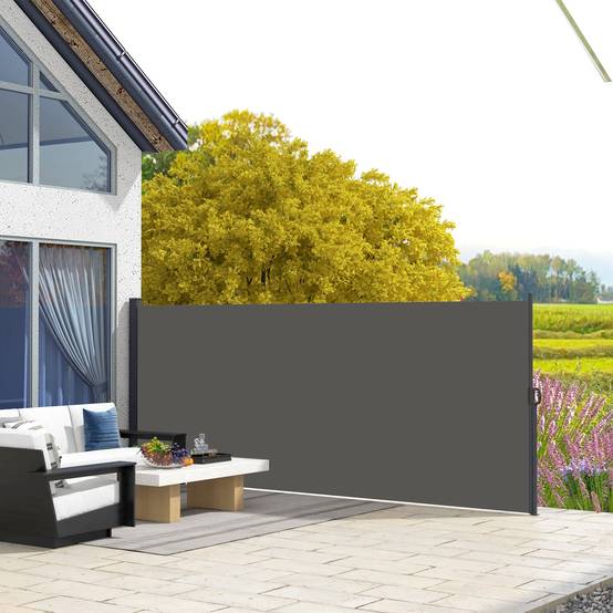 Store latéral rétractable polyester et aluminium gris foncé 400 x 4 x 180 cm - PANGIVO - Image 3