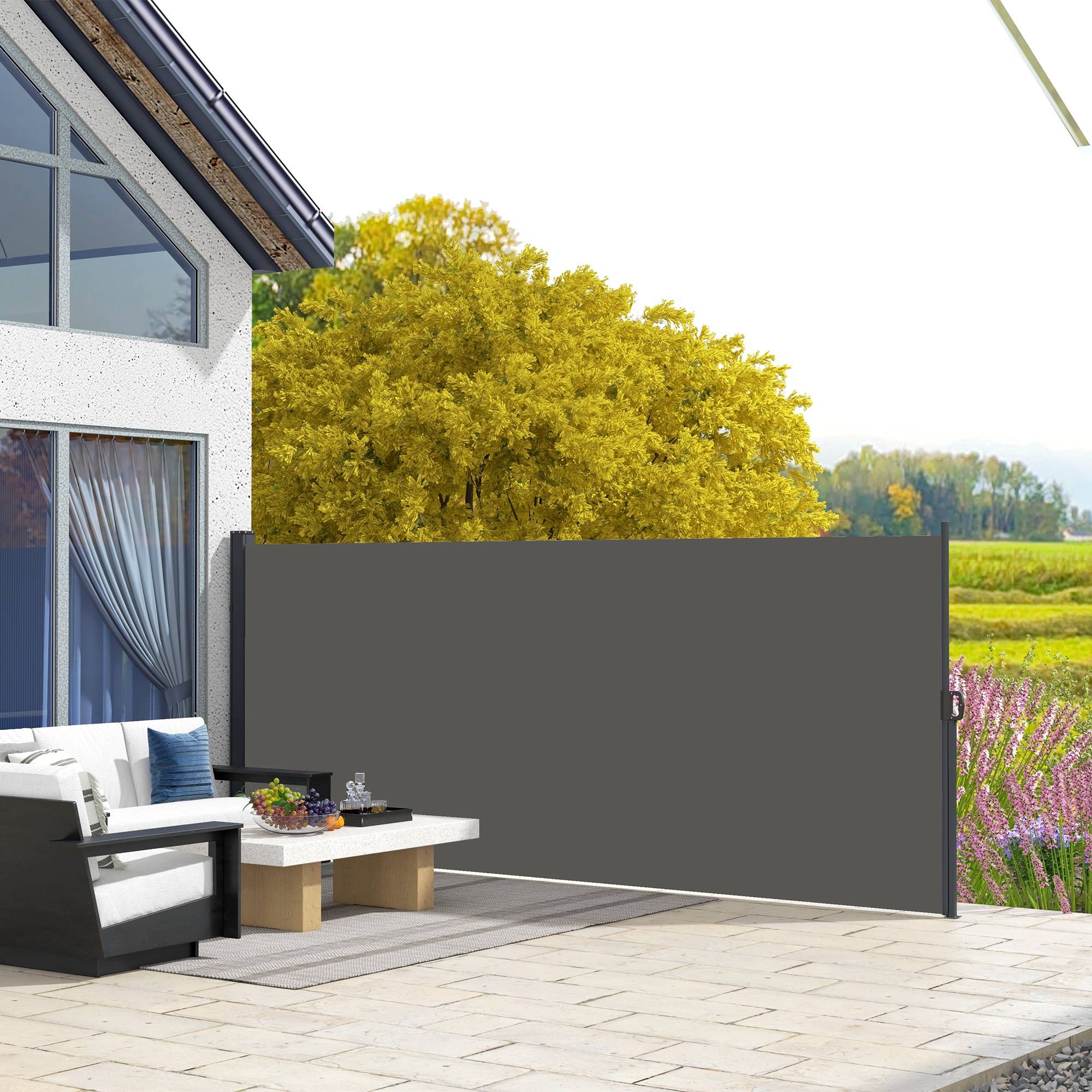 Store latéral rétractable polyester et aluminium gris foncé 400 x 4 x 180 cm - PANGIVO - Image 3