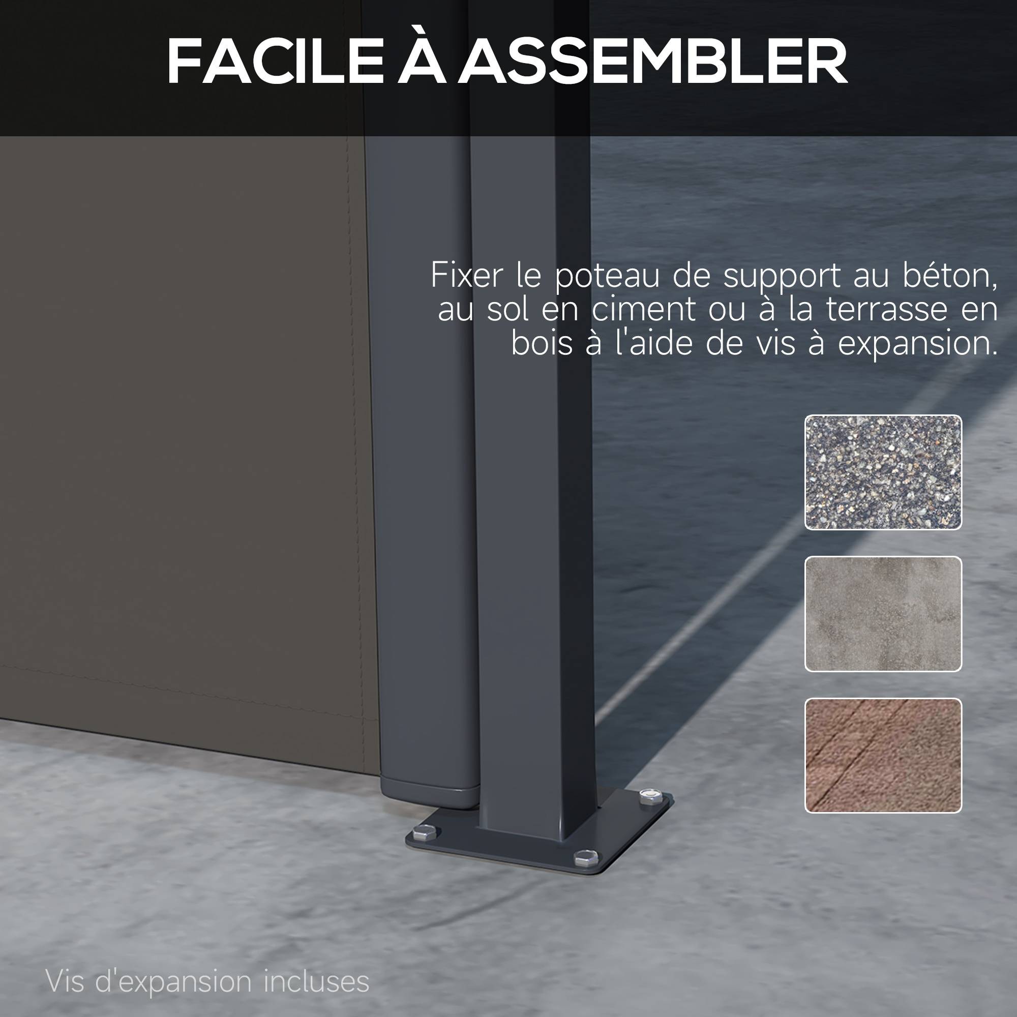 Store latéral rétractable polyester et aluminium gris foncé 400 x 4 x 180 cm - PANGIVO - Image 8