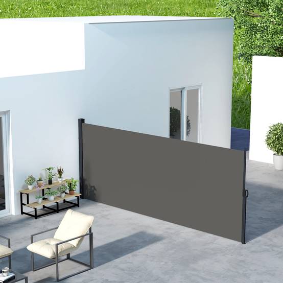 Store latéral rétractable polyester et aluminium gris foncé 400 x 4 x 180 cm - PANGIVO - Image 4