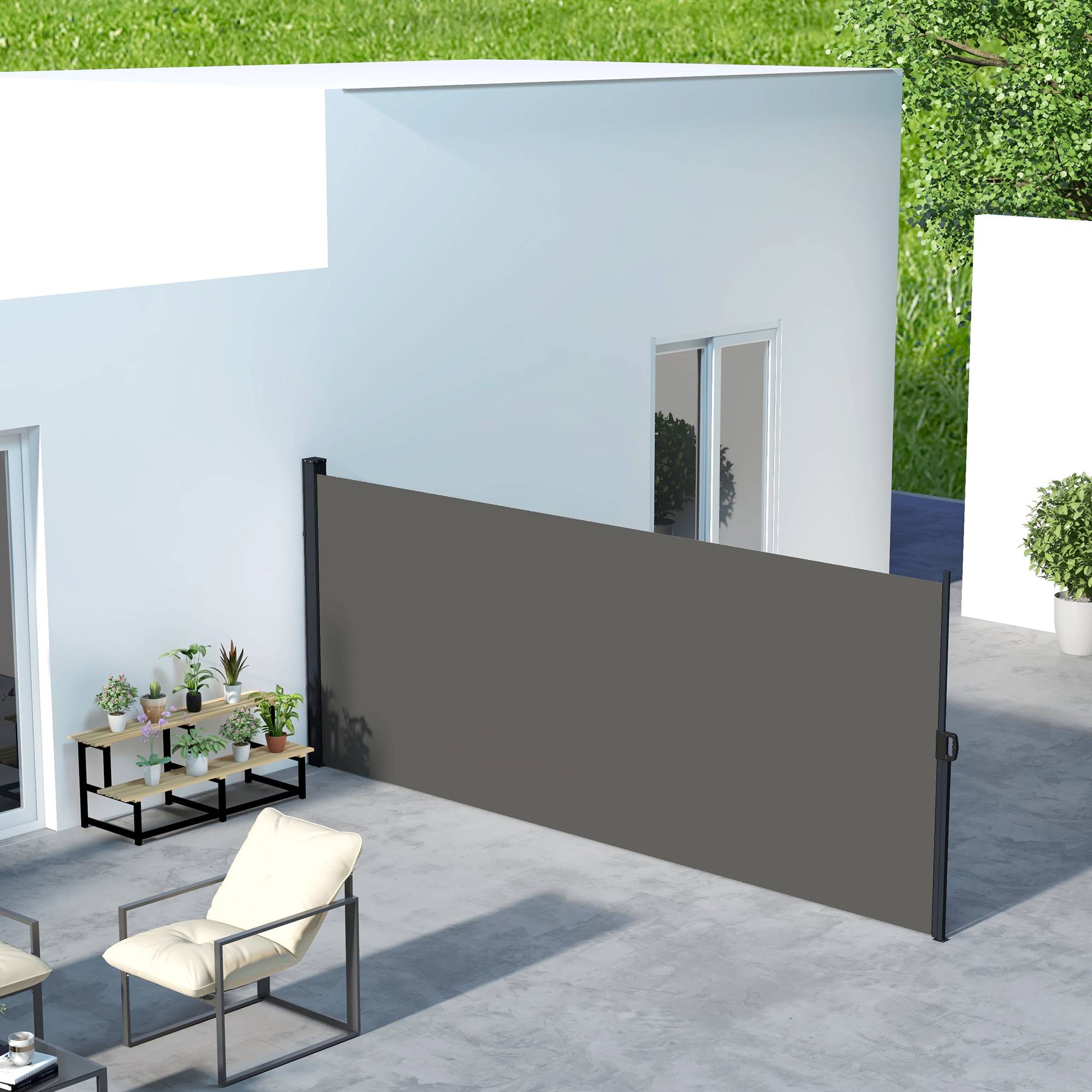 Store latéral rétractable polyester et aluminium gris foncé 400 x 4 x 180 cm - PANGIVO - Image 4