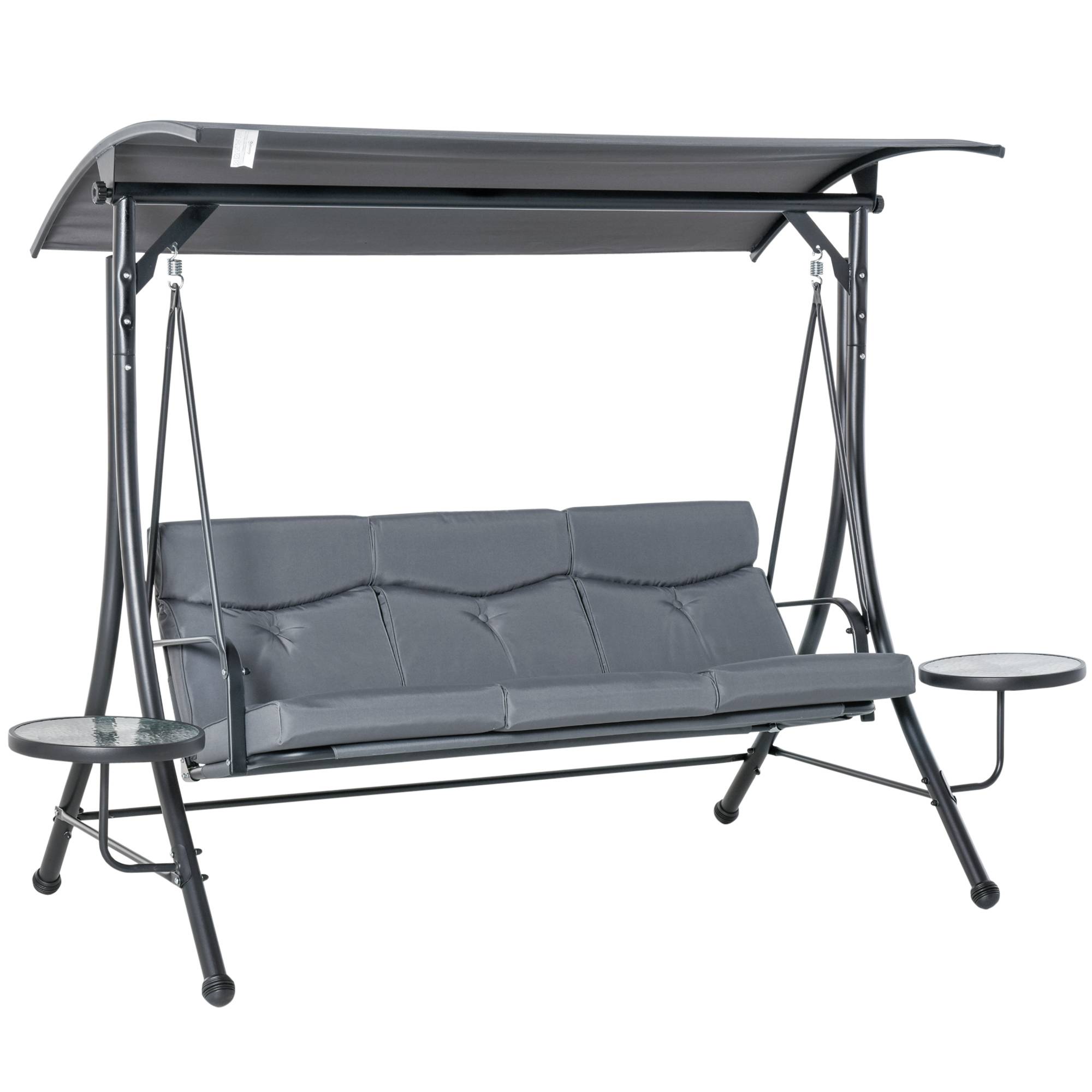 Balancelle de jardin 3 places Acier pour terrasse Toit réglable et tablettes 271x125x172 Gris - ComfortXL Outdoor Living - Image 1